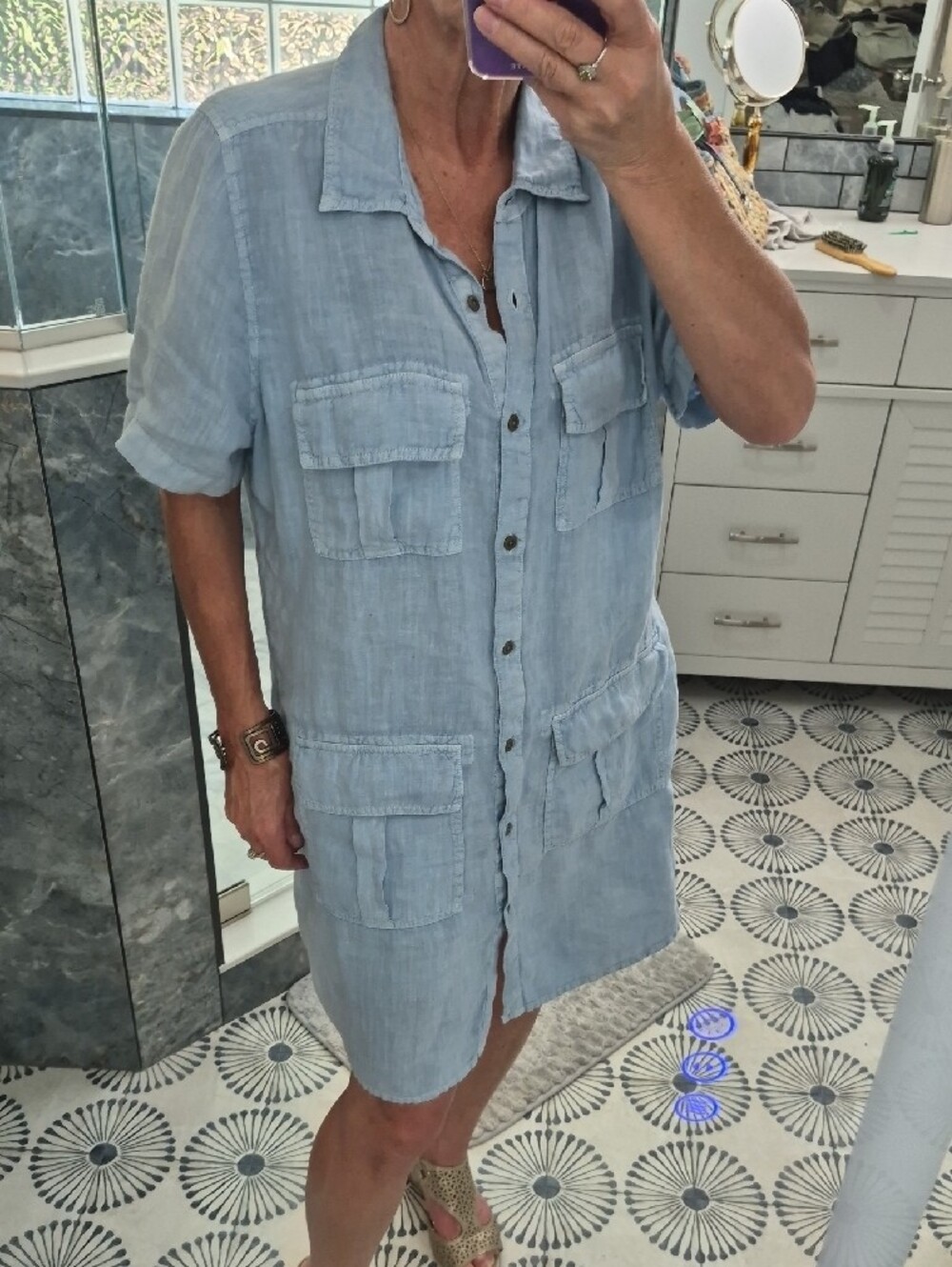 Sundance Light Blue Button-Front Mini Shirt Dress